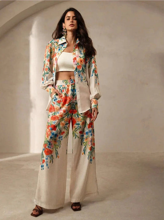 Floral Shirt & Wide-Leg Pant Set