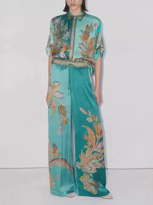 Retro Shirt & Wide-Leg Pant Set