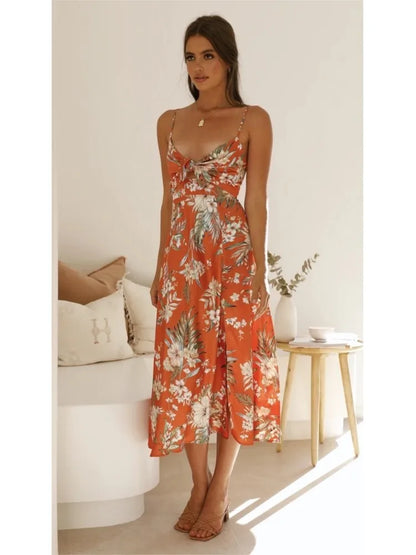 Das Elara | Midikleid aus geblümtem Satin mit Bindeband