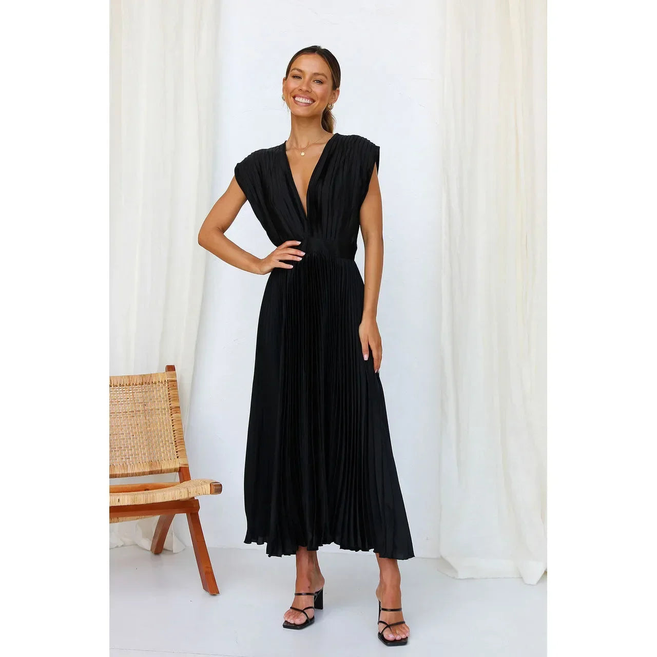 Fließendes, plissiertes Knöchelkleid Nathan