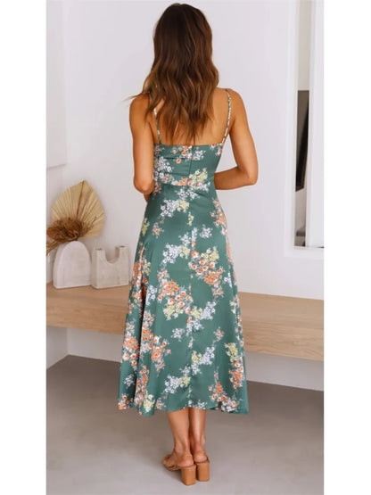 Das Elara | Midikleid aus geblümtem Satin mit Bindeband