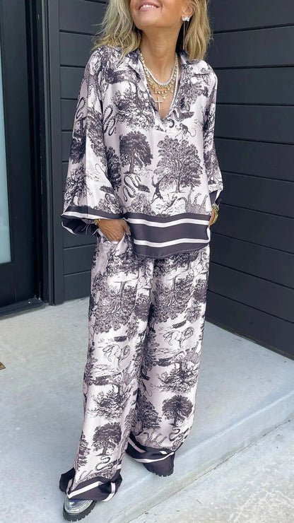 Mühelose Loungehose aus Satin mit Blumenmuster