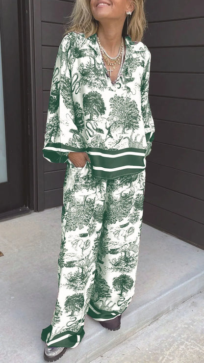 Mühelose Loungehose aus Satin mit Blumenmuster